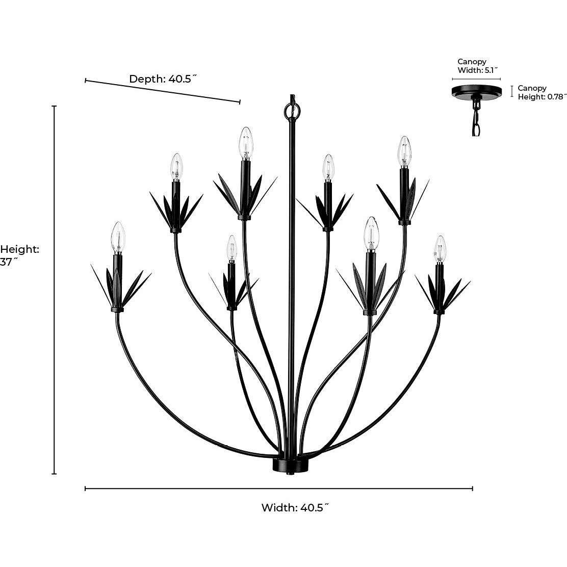 Primrose 8 Light 40.5 inch Matte Black Chandelier Ceiling Light